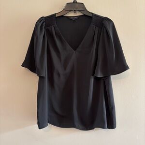 Elegant Black V-Neck Flutter Sleeve Top